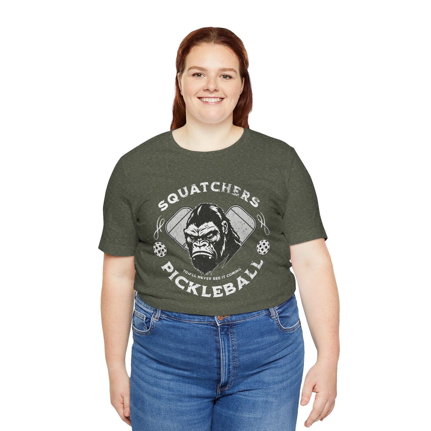 Bigfoot Pickleball Unisex Tee, Sasquatch Fan Shirt, Funny Pickleball Tee, Cryptid Enthusiast Gift, Hiking Shirt