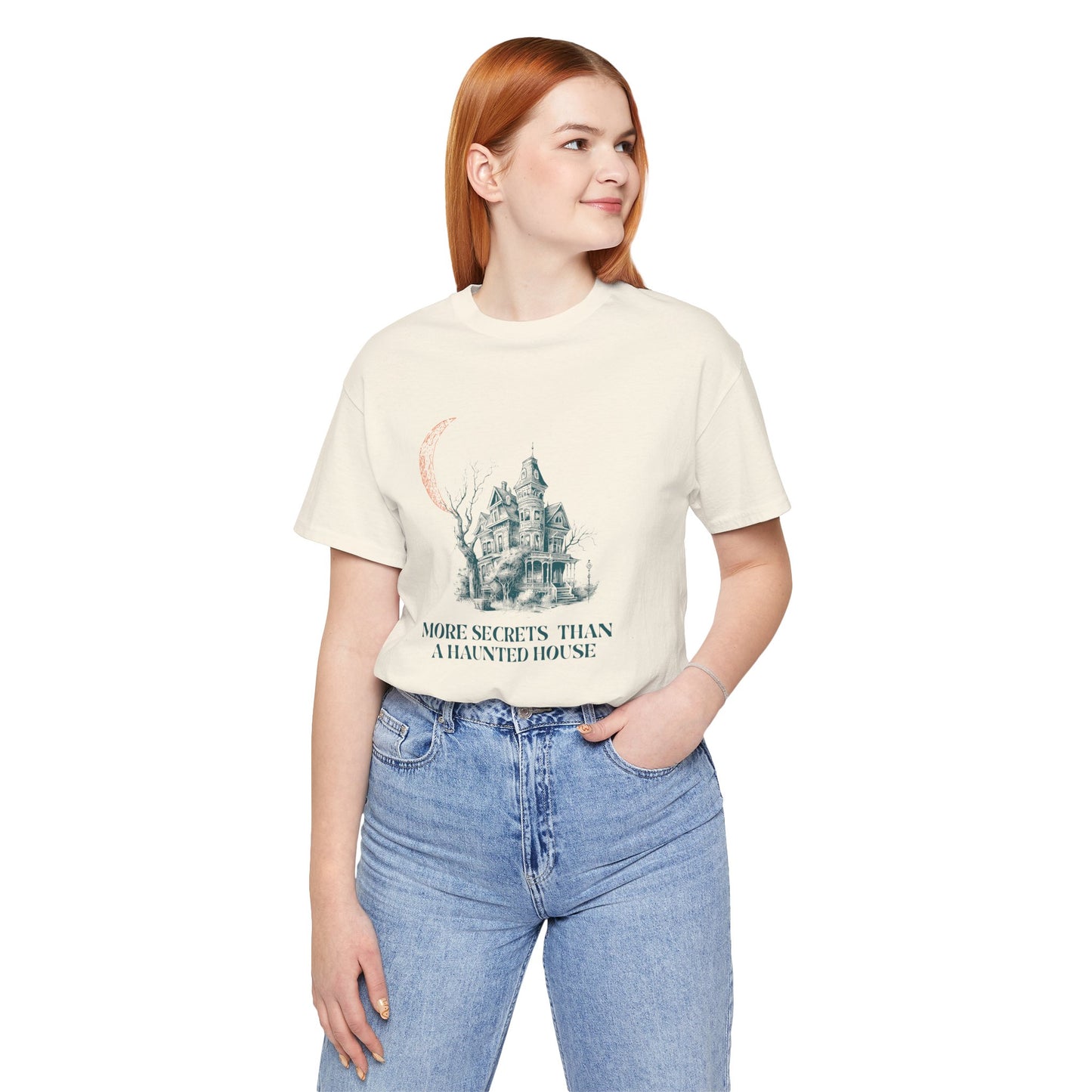 Haunted House Secrets Tee, Spooky Short Sleeve Shirt for Halloween, Ghost Lovers Gift, Cozy Casual Wear, Gothic Fashion