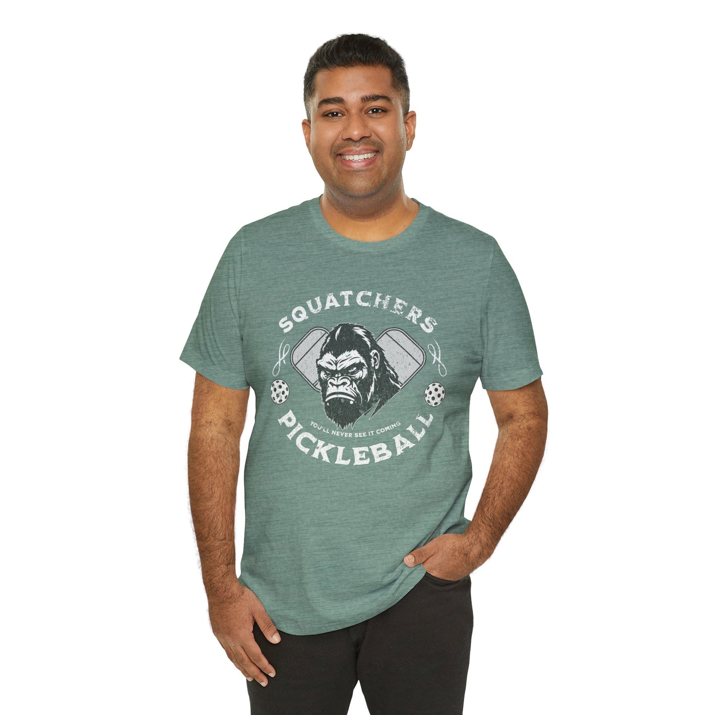Bigfoot Pickleball Unisex Tee, Sasquatch Fan Shirt, Funny Pickleball Tee, Cryptid Enthusiast Gift, Hiking Shirt
