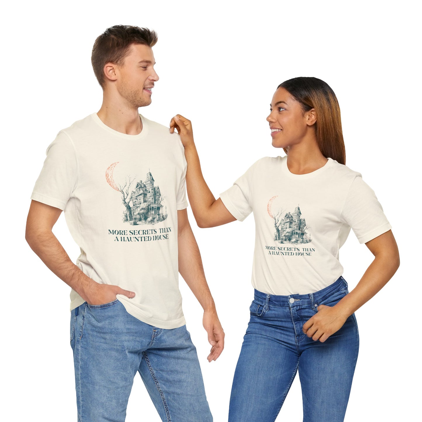 Haunted House Secrets Tee, Spooky Short Sleeve Shirt for Halloween, Ghost Lovers Gift, Cozy Casual Wear, Gothic Fashion