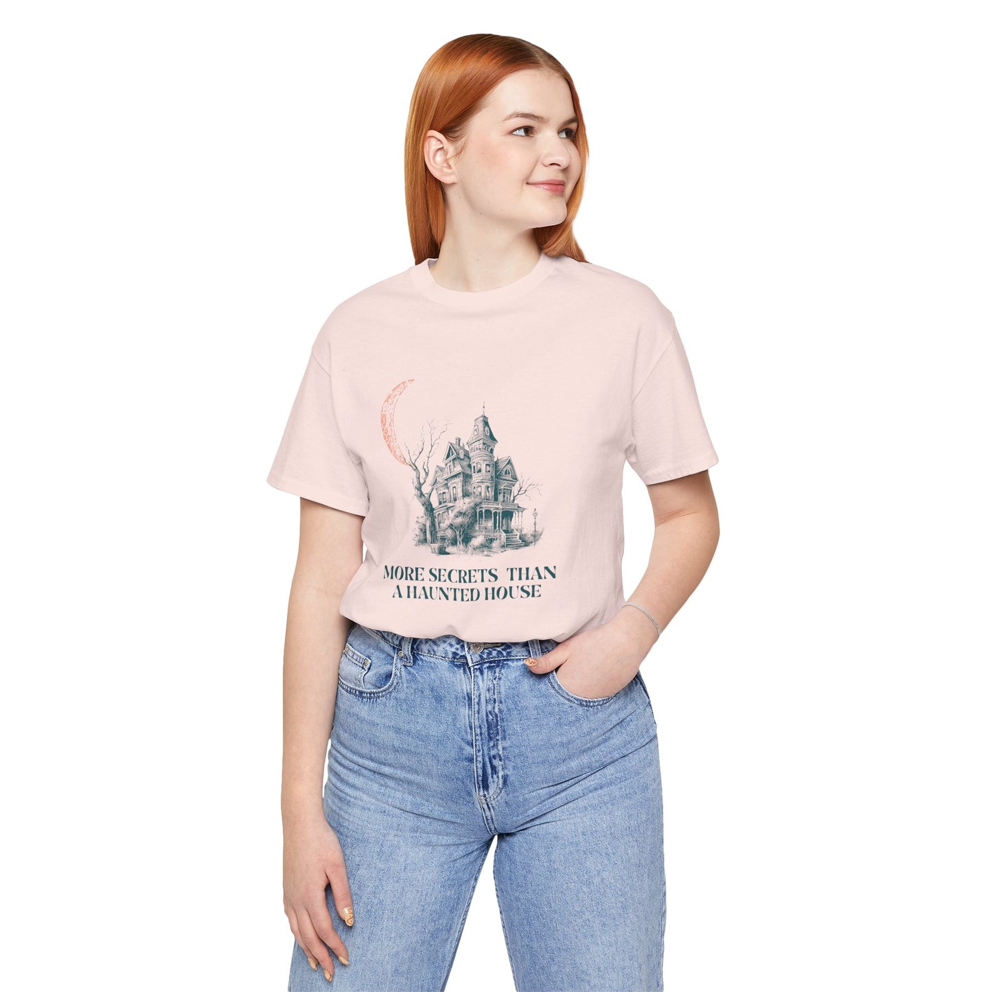 Haunted House Secrets Tee, Spooky Short Sleeve Shirt for Halloween, Ghost Lovers Gift, Cozy Casual Wear, Gothic Fashion