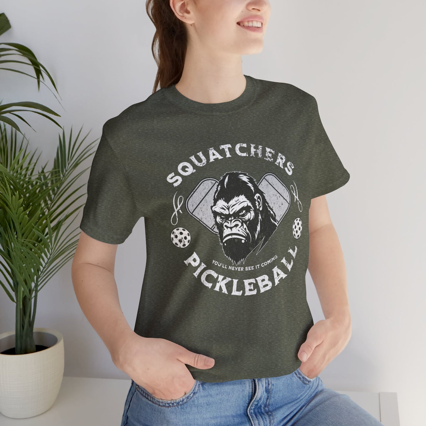 Bigfoot Pickleball Unisex Tee, Sasquatch Fan Shirt, Funny Pickleball Tee, Cryptid Enthusiast Gift, Hiking Shirt