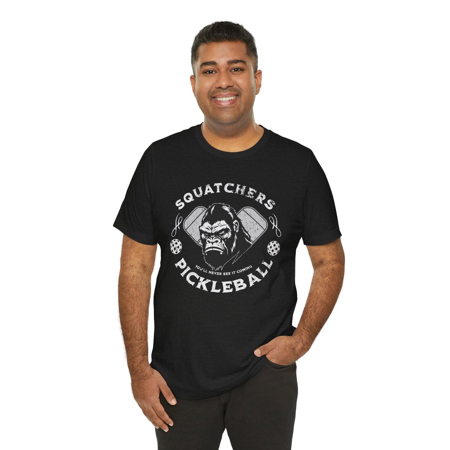 Bigfoot Pickleball Unisex Tee, Sasquatch Fan Shirt, Funny Pickleball Tee, Cryptid Enthusiast Gift, Hiking Shirt