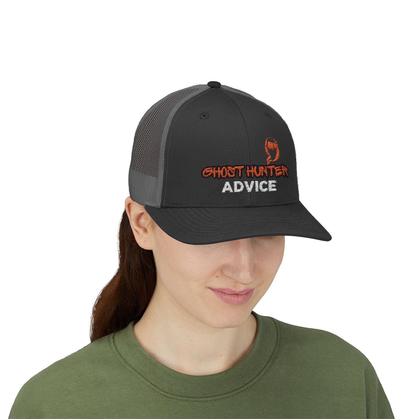 Ghost Hunter Advice Snapback Trucker Cap, Outdoor Hat, Gift for Paranormal Enthusiasts, Halloween Accessory, Trendy Cap