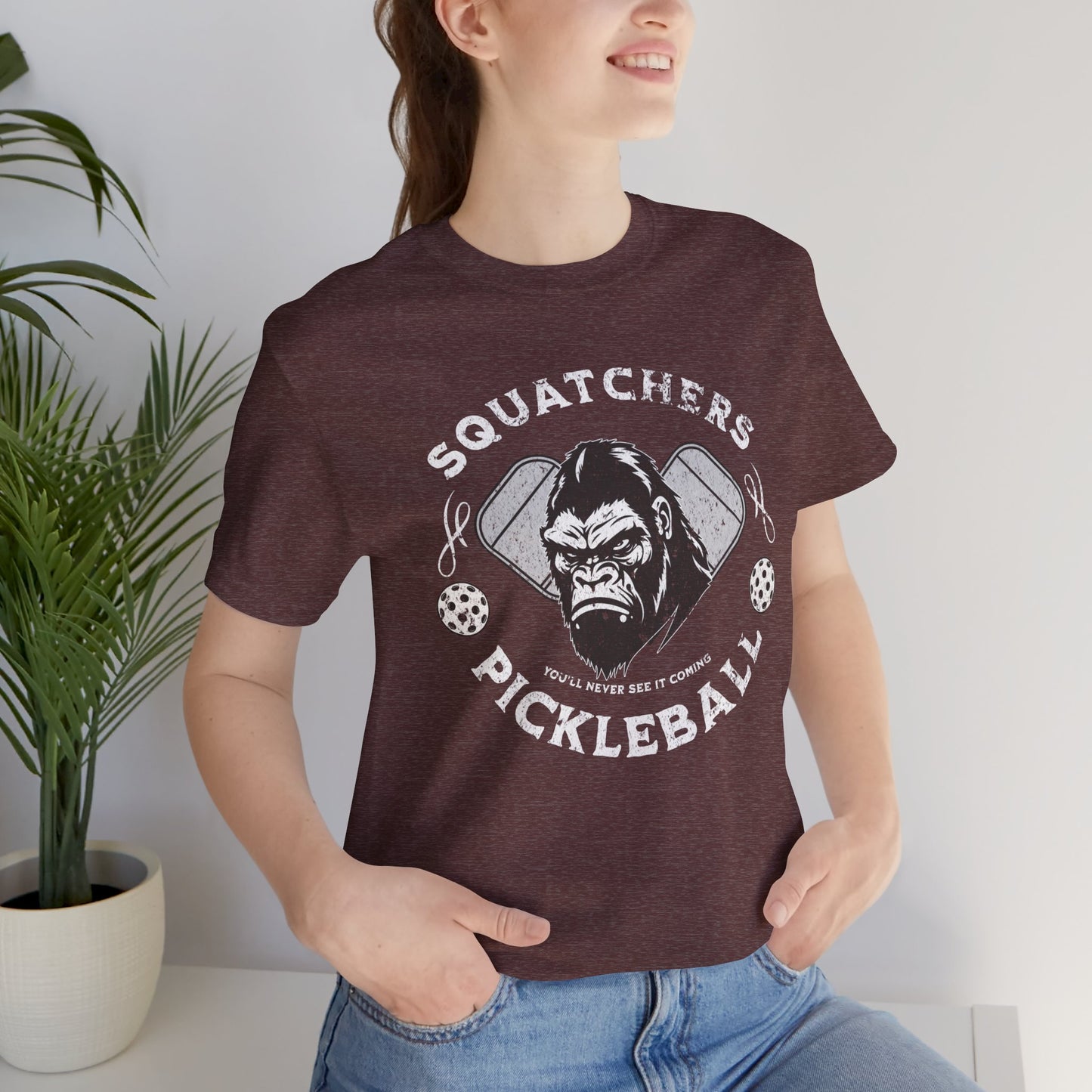 Bigfoot Pickleball Unisex Tee, Sasquatch Fan Shirt, Funny Pickleball Tee, Cryptid Enthusiast Gift, Hiking Shirt
