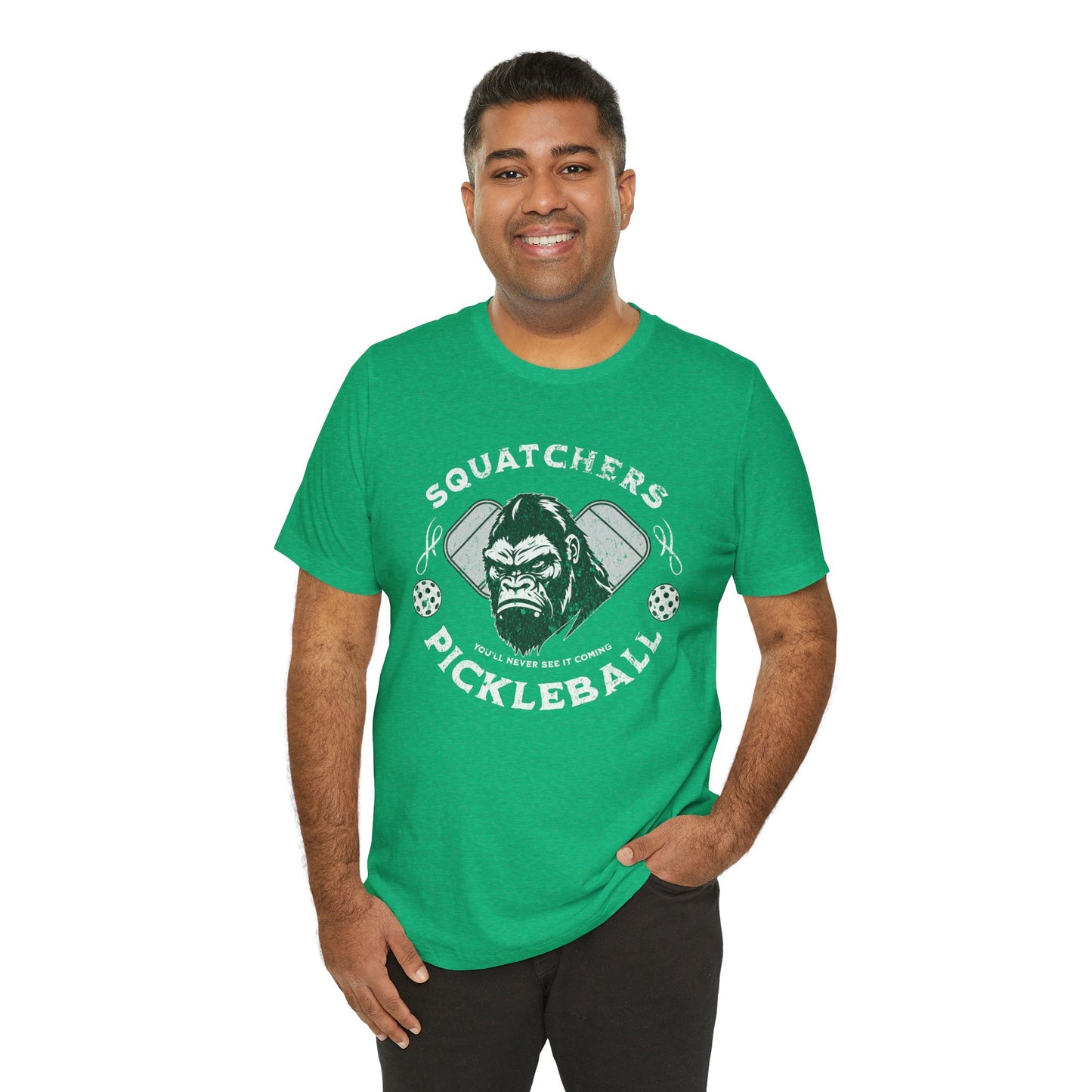 Bigfoot Pickleball Unisex Tee, Sasquatch Fan Shirt, Funny Pickleball Tee, Cryptid Enthusiast Gift, Hiking Shirt