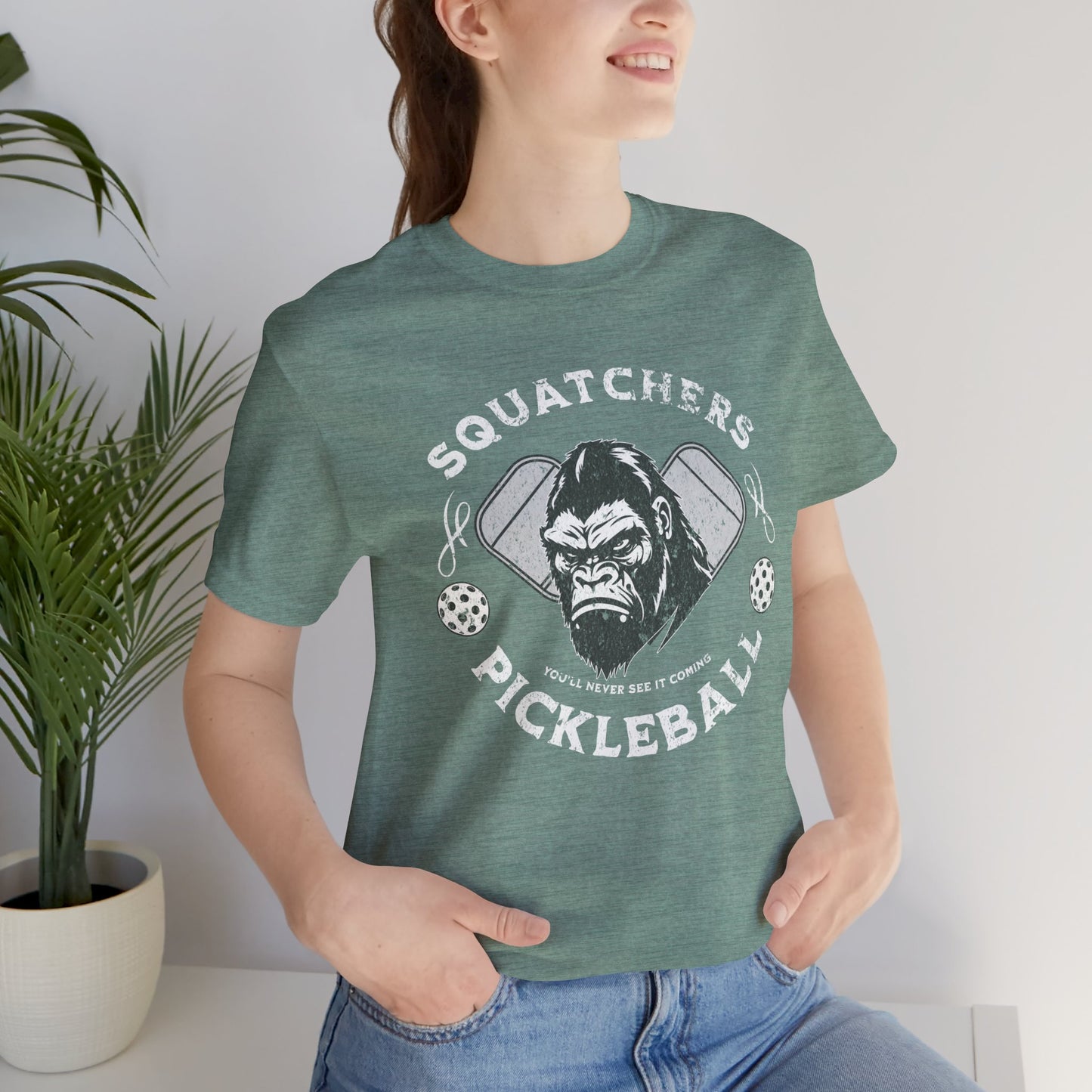 Bigfoot Pickleball Unisex Tee, Sasquatch Fan Shirt, Funny Pickleball Tee, Cryptid Enthusiast Gift, Hiking Shirt