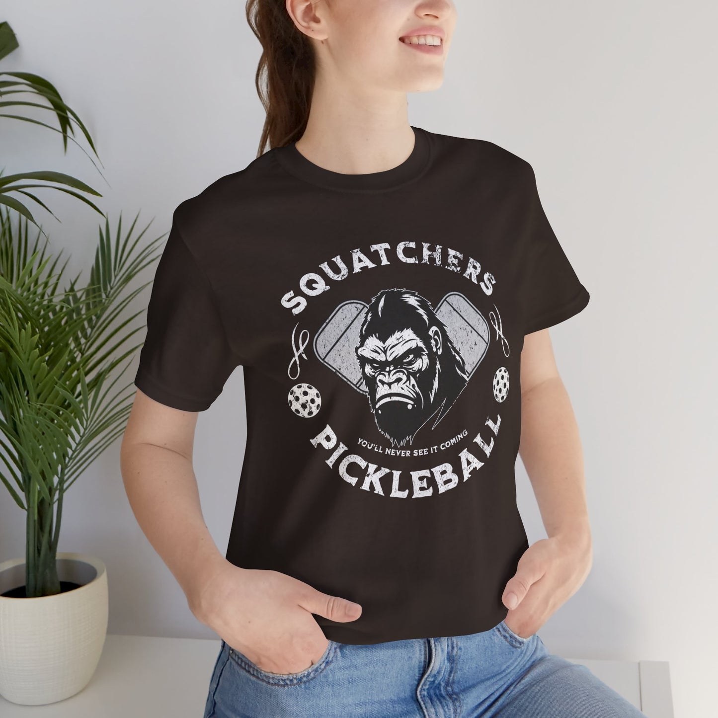 Bigfoot Pickleball Unisex Tee, Sasquatch Fan Shirt, Funny Pickleball Tee, Cryptid Enthusiast Gift, Hiking Shirt