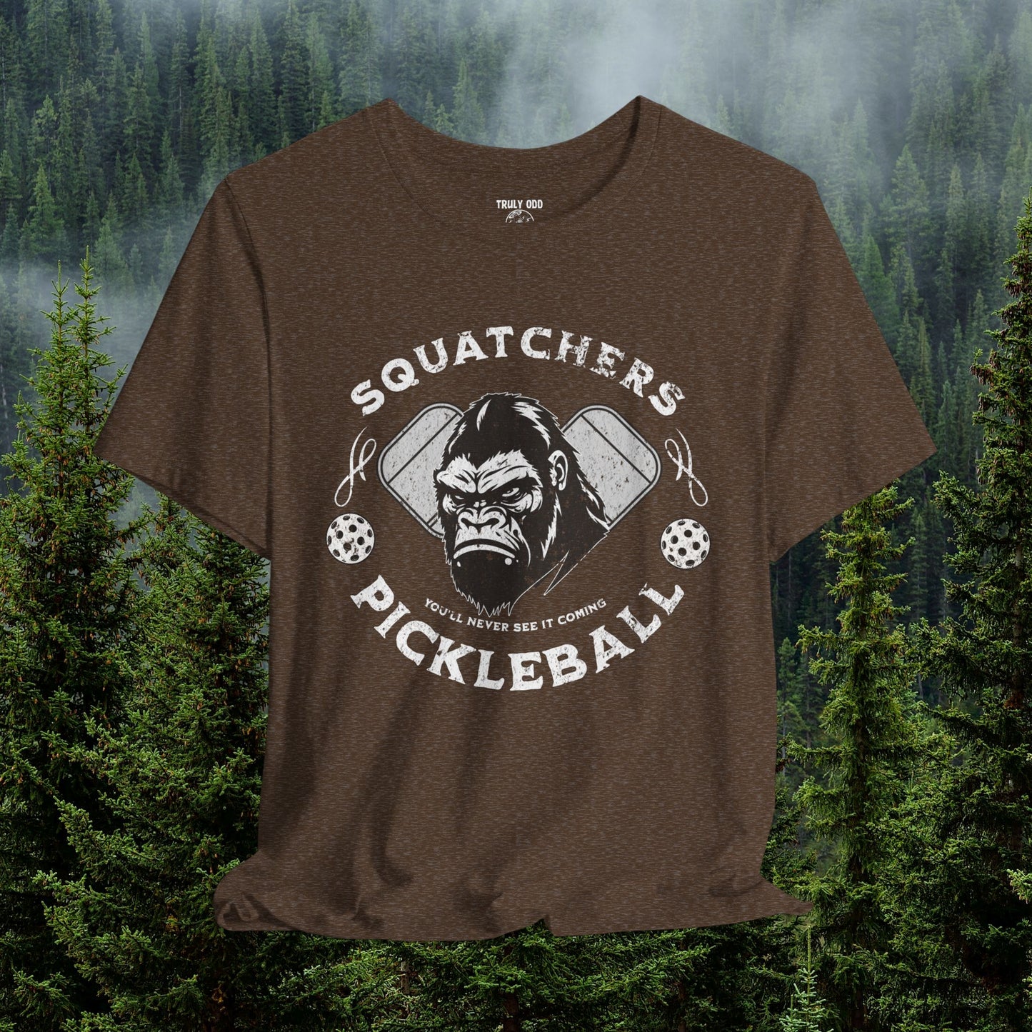Bigfoot Pickleball Unisex Tee, Sasquatch Fan Shirt, Funny Pickleball Tee, Cryptid Enthusiast Gift, Hiking Shirt