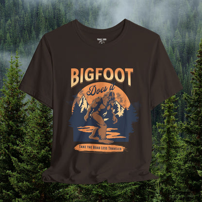 Bigfoot Shirt, Trail less Traveled Shirt, Outdoor Adventure Top, Individual Style Graphic Tee, Hiking Gift