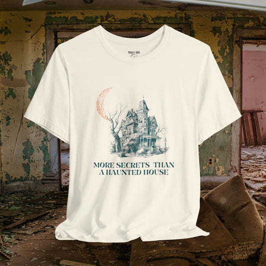 Haunted House Secrets Tee, Spooky Short Sleeve Shirt for Halloween, Ghost Lovers Gift, Cozy Casual Wear, Gothic Fashion