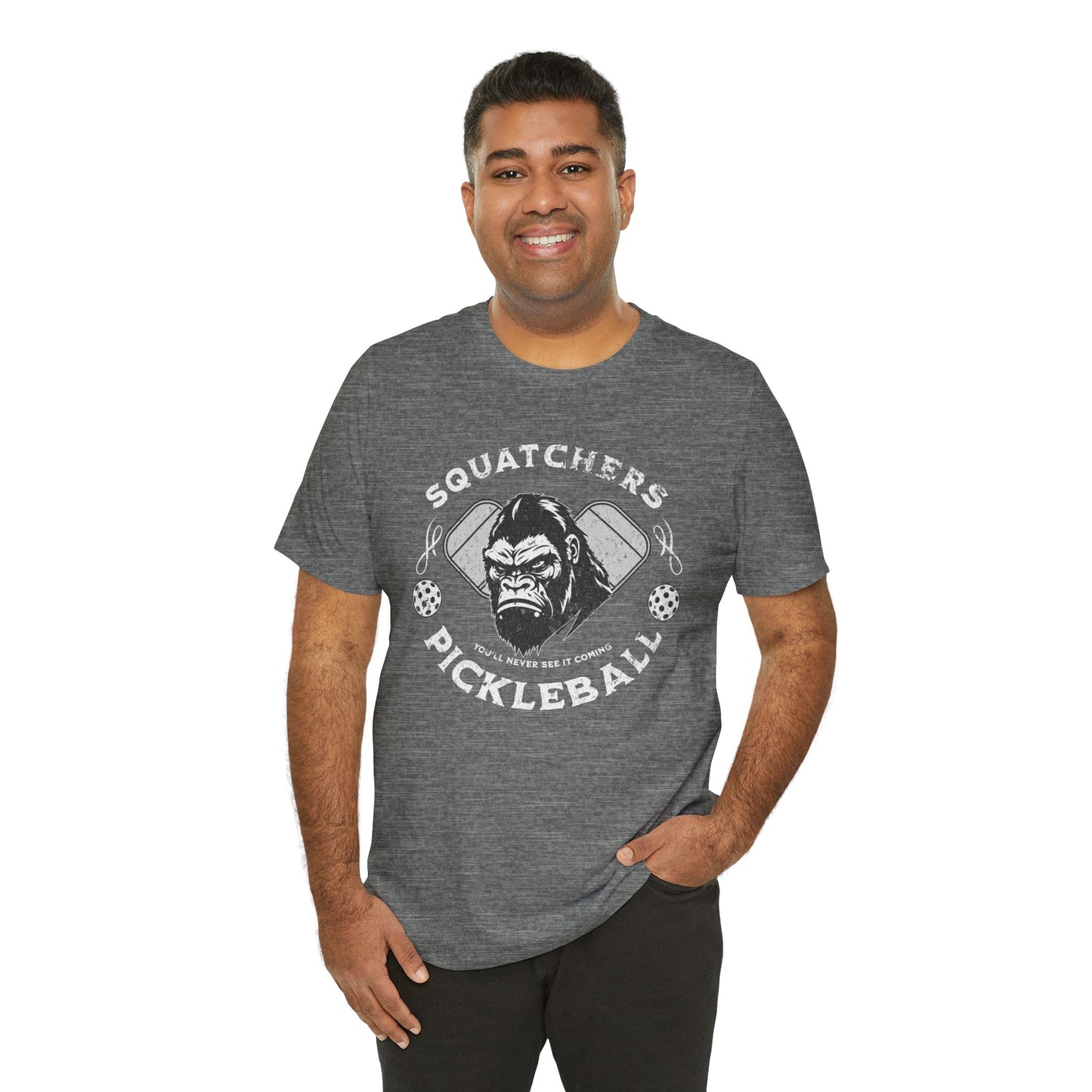 Bigfoot Pickleball Unisex Tee, Sasquatch Fan Shirt, Funny Pickleball Tee, Cryptid Enthusiast Gift, Hiking Shirt