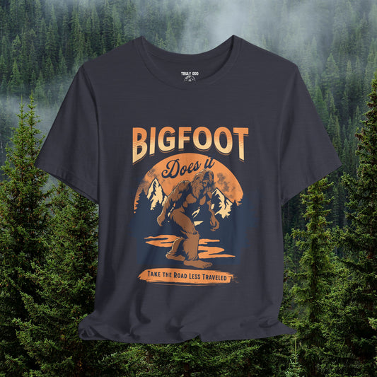 Bigfoot Shirt, Trail less Traveled Shirt, Outdoor Adventure Top, Individual Style Graphic Tee, Hiking Gift