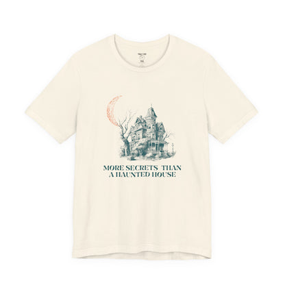 Haunted House Secrets Tee, Spooky Short Sleeve Shirt for Halloween, Ghost Lovers Gift, Cozy Casual Wear, Gothic Fashion