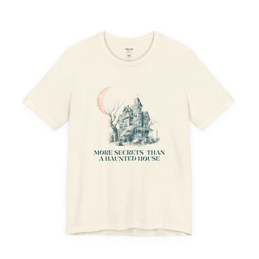 Haunted House Secrets Tee, Spooky Short Sleeve Shirt for Halloween, Ghost Lovers Gift, Cozy Casual Wear, Gothic Fashion