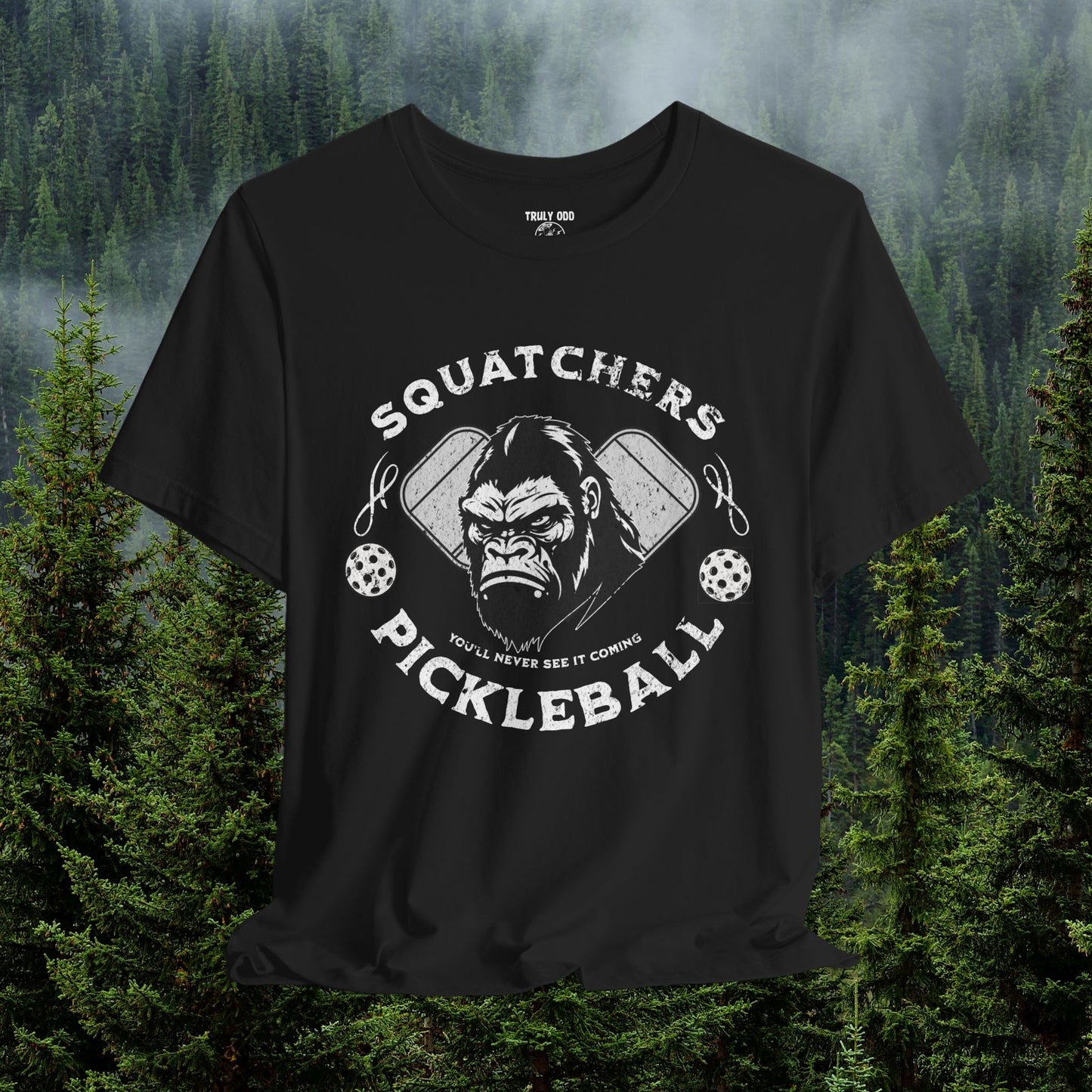Bigfoot Pickleball Unisex Tee, Sasquatch Fan Shirt, Funny Pickleball Tee, Cryptid Enthusiast Gift, Hiking Shirt