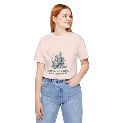 Haunted House Secrets Tee, Spooky Short Sleeve Shirt for Halloween, Ghost Lovers Gift, Cozy Casual Wear, Gothic Fashion