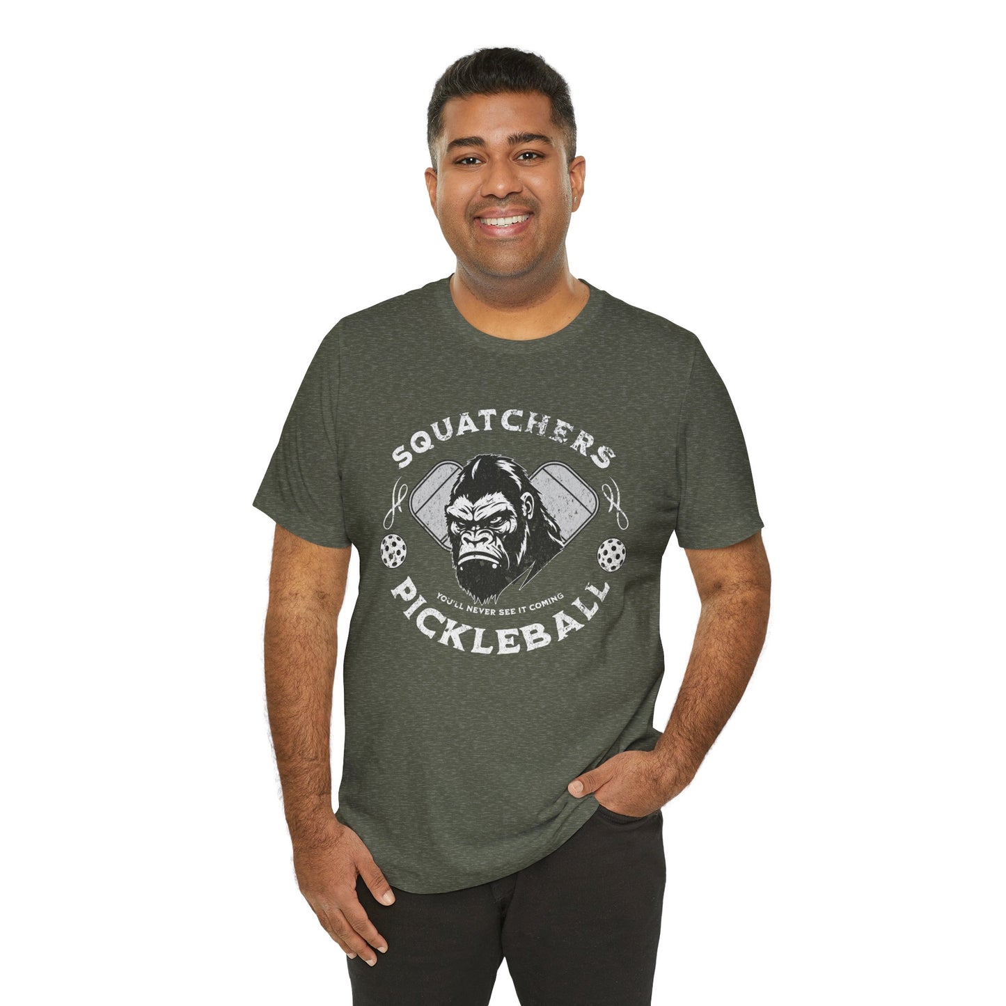 Bigfoot Pickleball Unisex Tee, Sasquatch Fan Shirt, Funny Pickleball Tee, Cryptid Enthusiast Gift, Hiking Shirt