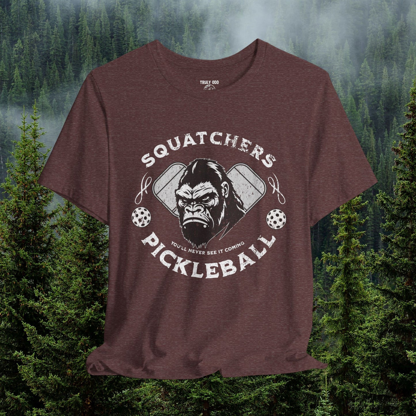 Bigfoot Pickleball Unisex Tee, Sasquatch Fan Shirt, Funny Pickleball Tee, Cryptid Enthusiast Gift, Hiking Shirt