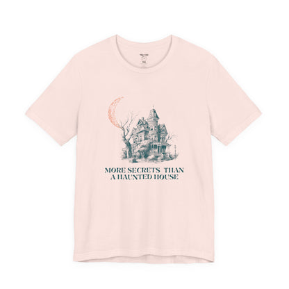 Haunted House Secrets Tee, Spooky Short Sleeve Shirt for Halloween, Ghost Lovers Gift, Cozy Casual Wear, Gothic Fashion