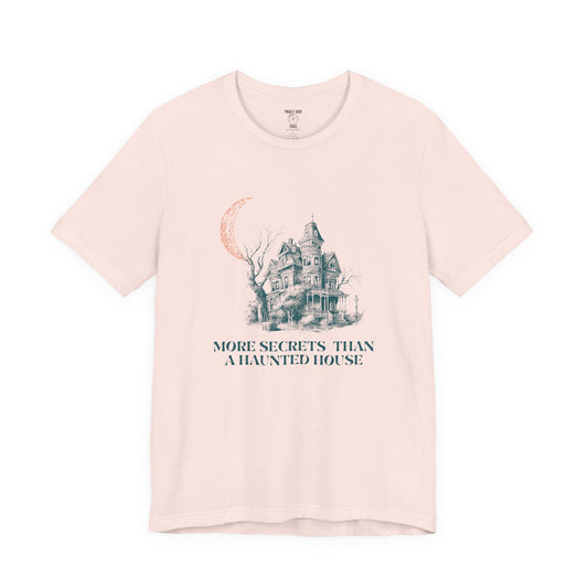 Haunted House Secrets Tee, Spooky Short Sleeve Shirt for Halloween, Ghost Lovers Gift, Cozy Casual Wear, Gothic Fashion