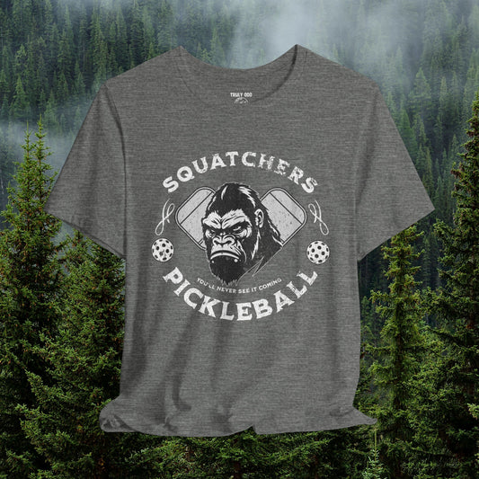 Bigfoot Pickleball Unisex Tee, Sasquatch Fan Shirt, Funny Pickleball Tee, Cryptid Enthusiast Gift, Hiking Shirt