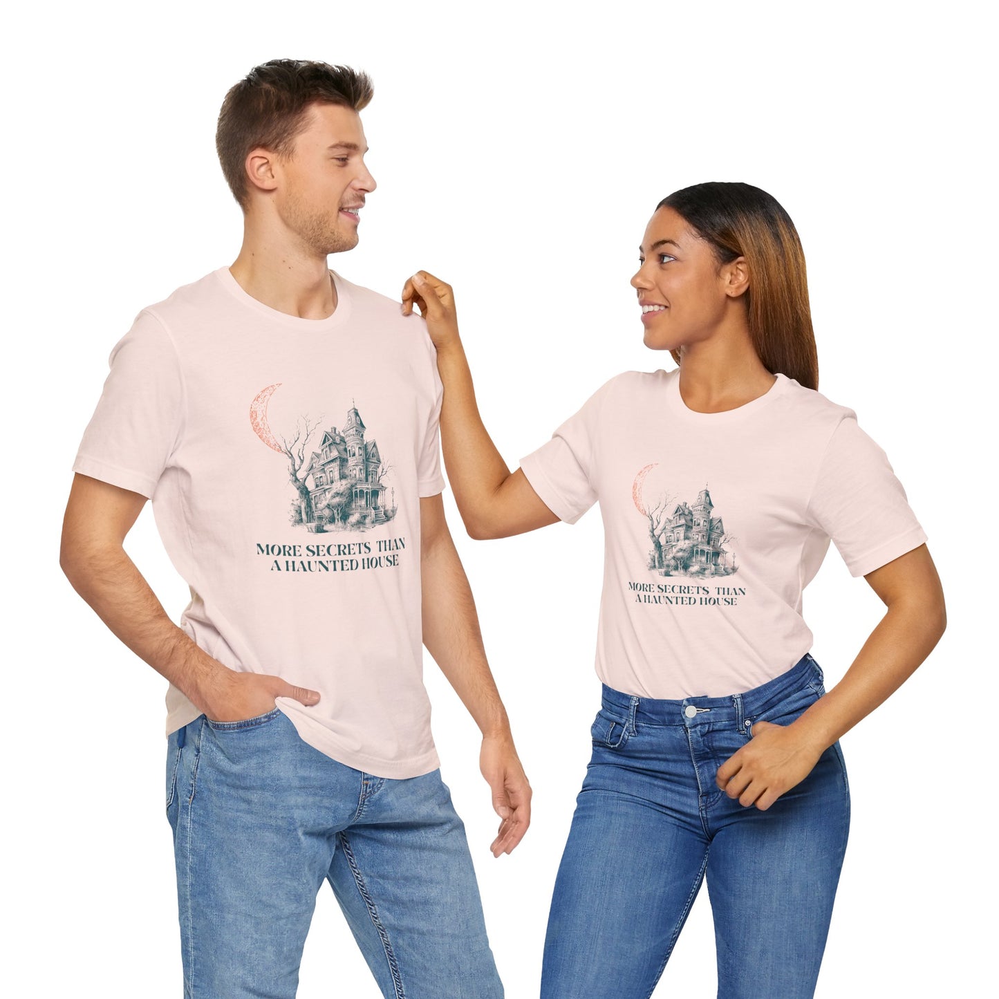 Haunted House Secrets Tee, Spooky Short Sleeve Shirt for Halloween, Ghost Lovers Gift, Cozy Casual Wear, Gothic Fashion