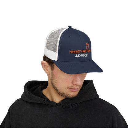Ghost Hunter Advice Snapback Trucker Cap, Outdoor Hat, Gift for Paranormal Enthusiasts, Halloween Accessory, Trendy Cap