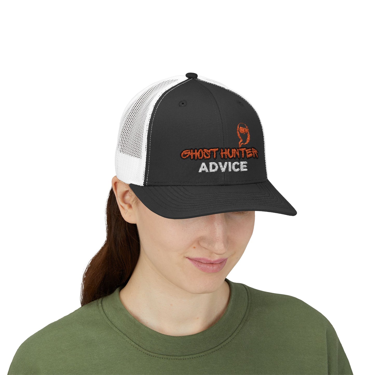 Ghost Hunter Advice Snapback Trucker Cap, Outdoor Hat, Gift for Paranormal Enthusiasts, Halloween Accessory, Trendy Cap