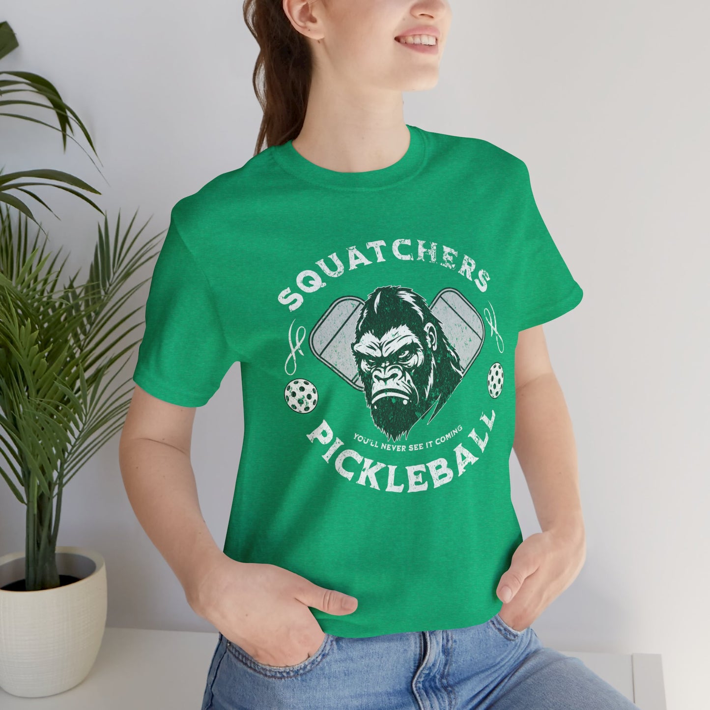 Bigfoot Pickleball Unisex Tee, Sasquatch Fan Shirt, Funny Pickleball Tee, Cryptid Enthusiast Gift, Hiking Shirt