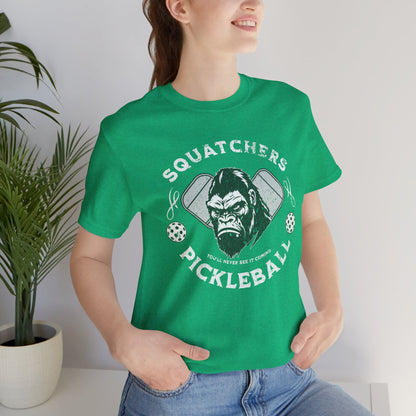 Bigfoot Pickleball Unisex Tee, Sasquatch Fan Shirt, Funny Pickleball Tee, Cryptid Enthusiast Gift, Hiking Shirt