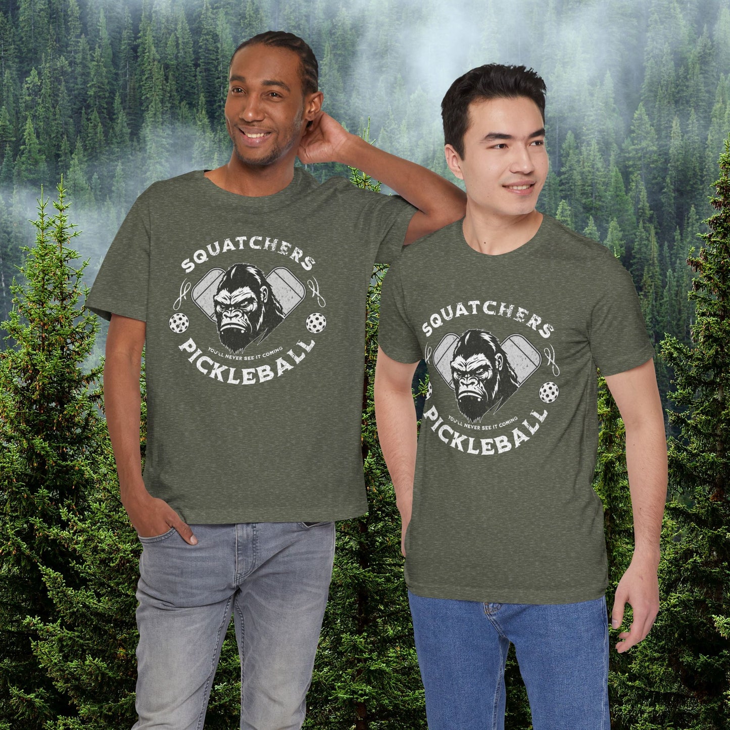 Bigfoot Pickleball Unisex Tee, Sasquatch Fan Shirt, Funny Pickleball Tee, Cryptid Enthusiast Gift, Hiking Shirt