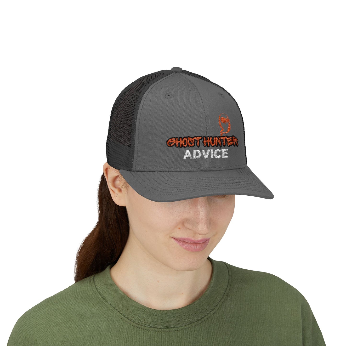 Ghost Hunter Advice Snapback Trucker Cap, Outdoor Hat, Gift for Paranormal Enthusiasts, Halloween Accessory, Trendy Cap