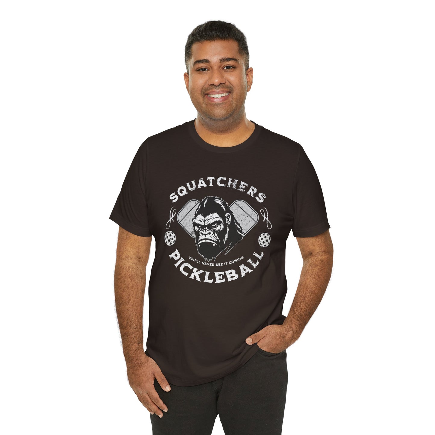 Bigfoot Pickleball Unisex Tee, Sasquatch Fan Shirt, Funny Pickleball Tee, Cryptid Enthusiast Gift, Hiking Shirt