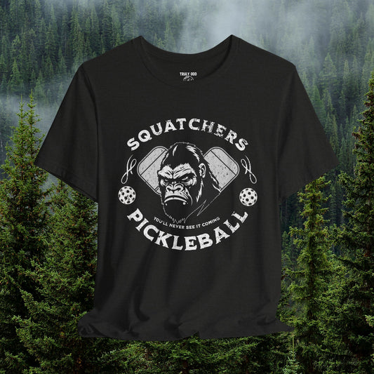 Bigfoot Pickleball Unisex Tee, Sasquatch Fan Shirt, Funny Pickleball Tee, Cryptid Enthusiast Gift, Hiking Shirt