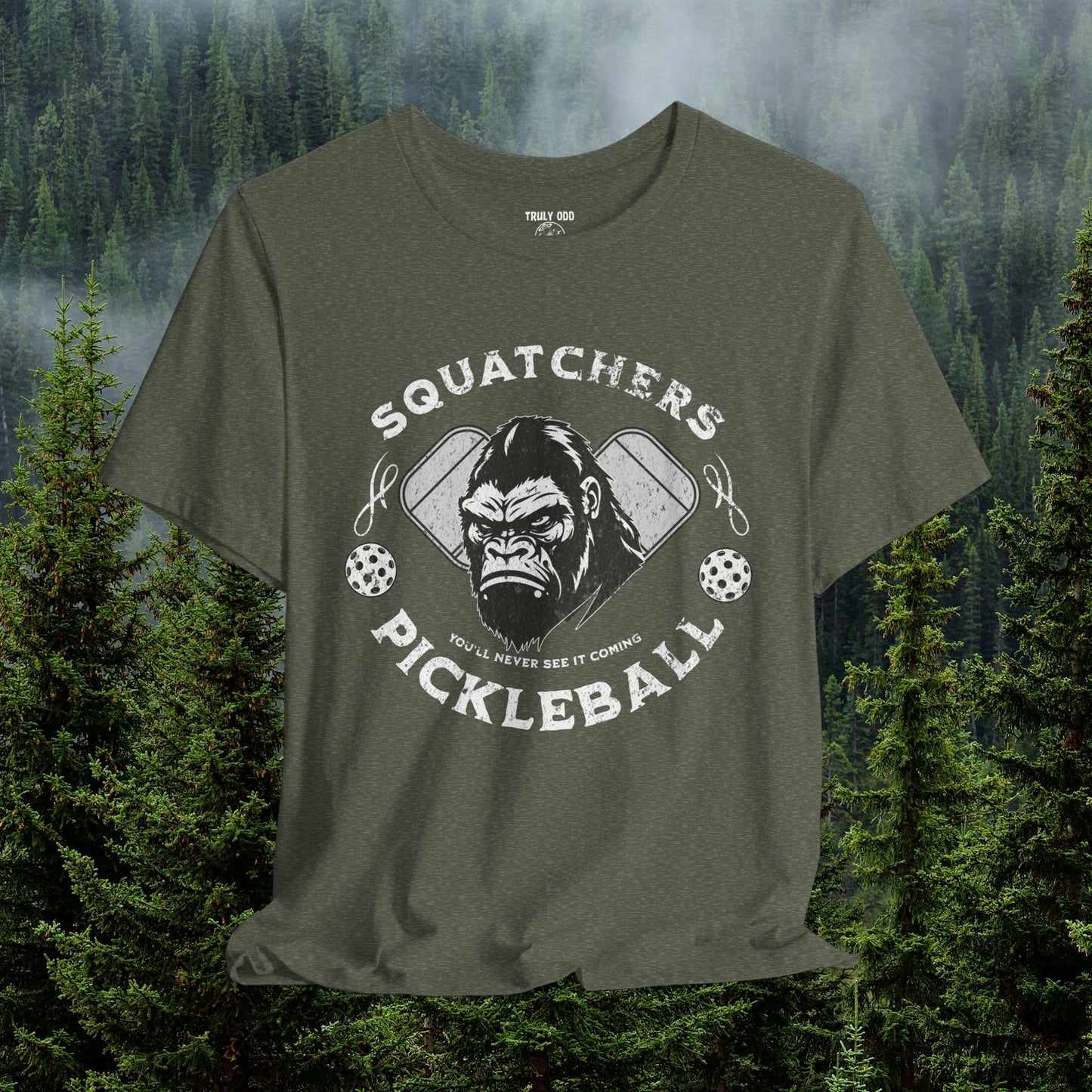 Bigfoot Pickleball Unisex Tee, Sasquatch Fan Shirt, Funny Pickleball Tee, Cryptid Enthusiast Gift, Hiking Shirt