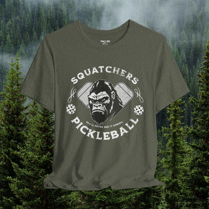 Bigfoot Pickleball Unisex Tee, Sasquatch Fan Shirt, Funny Pickleball Tee, Cryptid Enthusiast Gift, Hiking Shirt